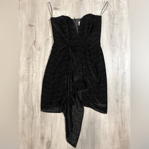 NWOT Intermix Michelle Mason Strapless Velvet Silk Burnout Mini Dress Black Sz 4 - Picture 4 of 9